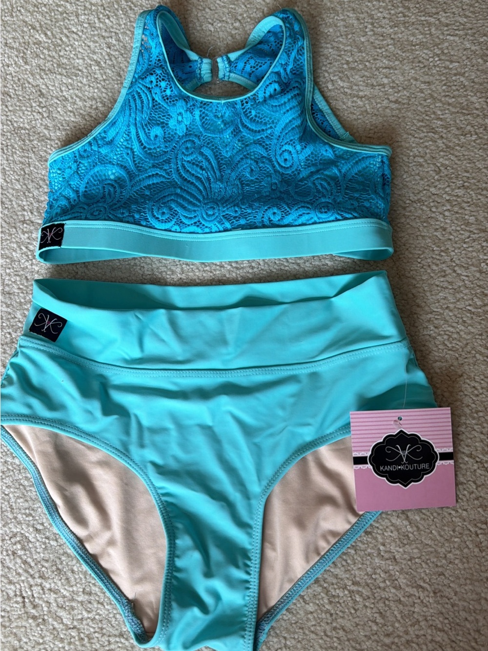 New w tags teen small Kandi Kouture Turquoise Lace  top w High-Waist briefs